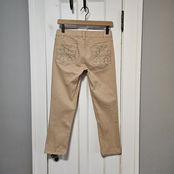 Tory Burch Logo Crop Straight Leg Jeans - Picture 2 of 8